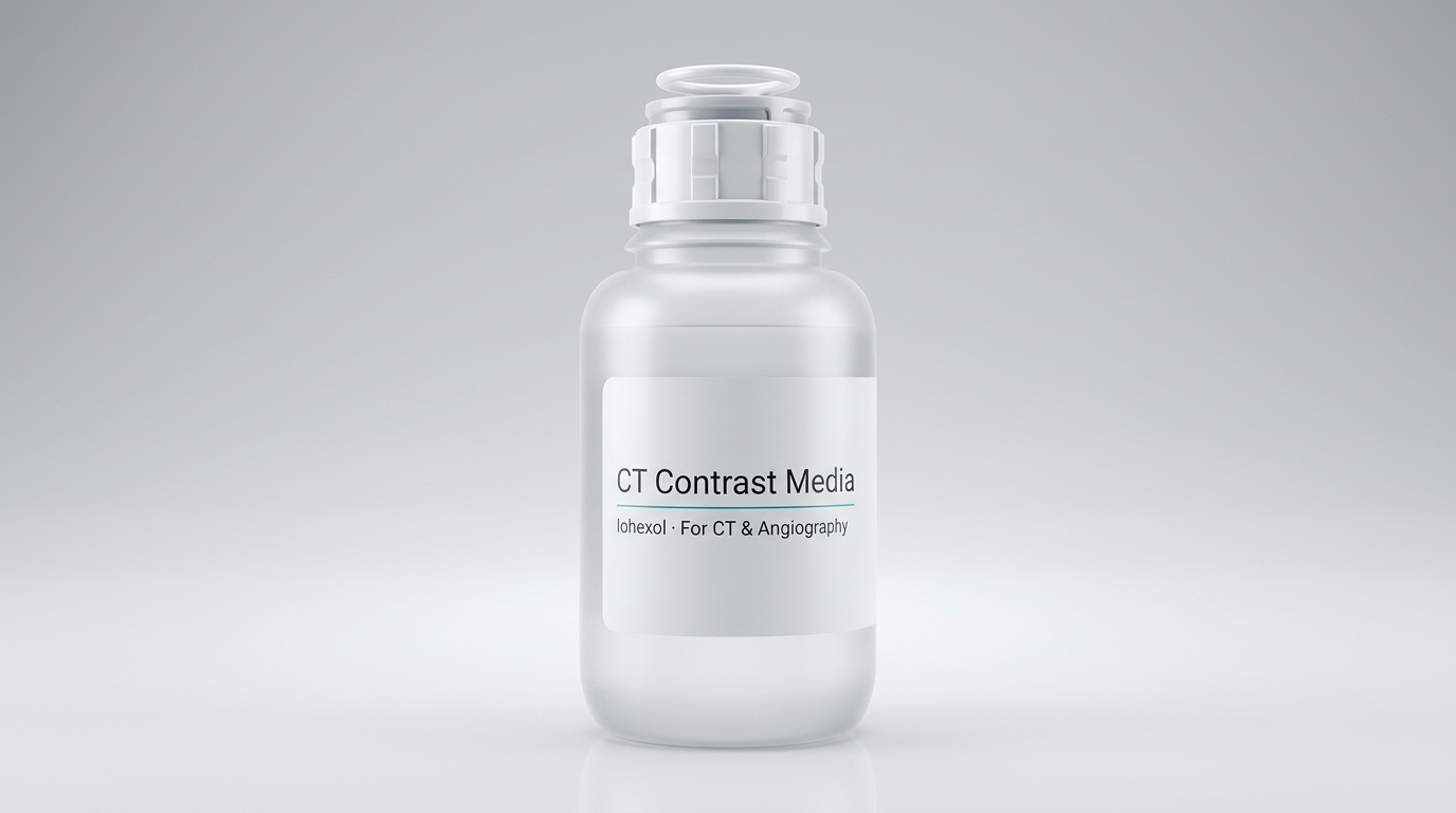 Iodinated CT and angiography contrast bottle